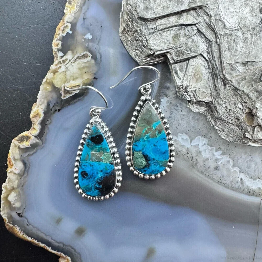 Sterling Southwestern Style Teardrop Shattuckite Dangle Earrings For Women